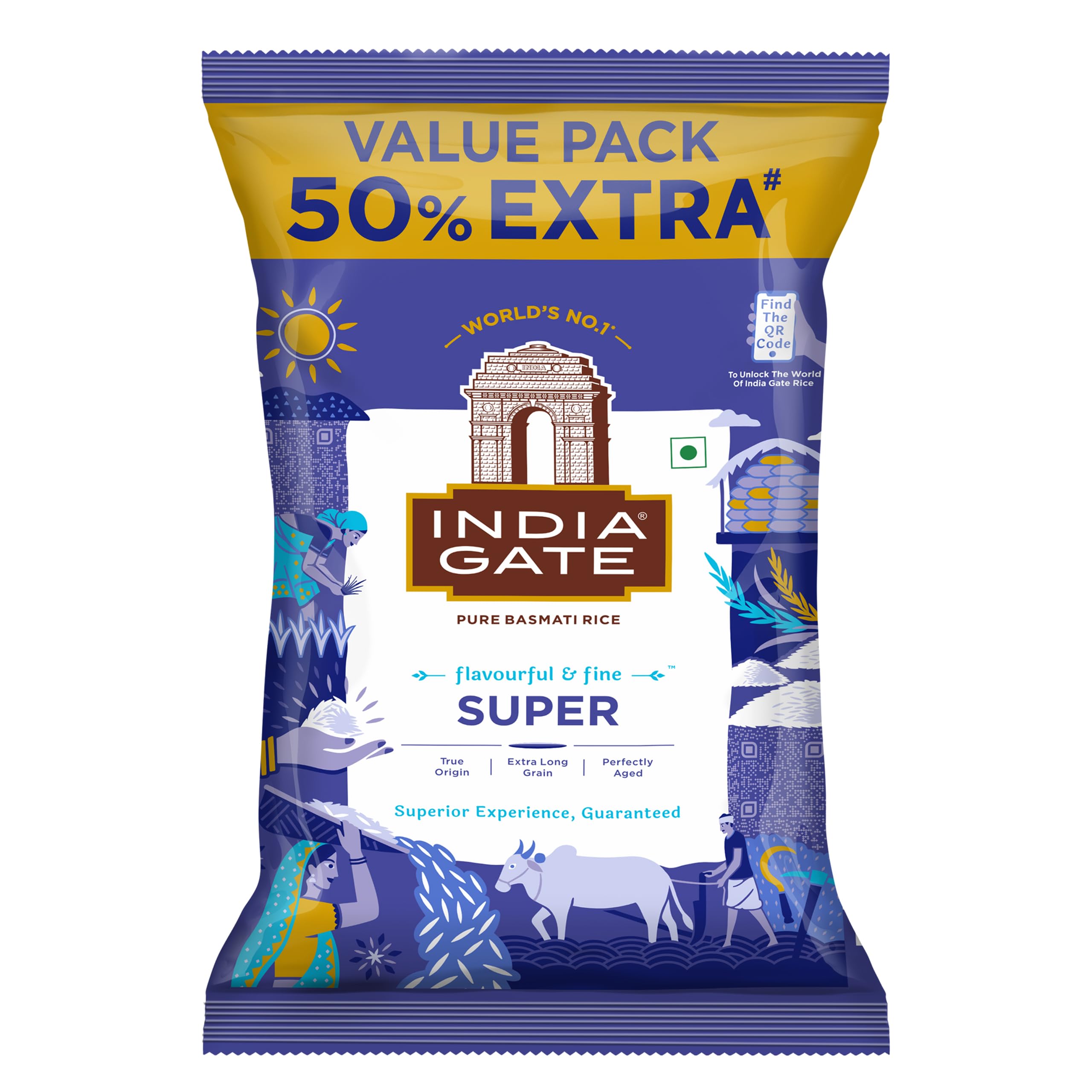 India Gate Super Basmati Rice (1 kg + 500 g (Extra Long Grain (Basmati Biyyam